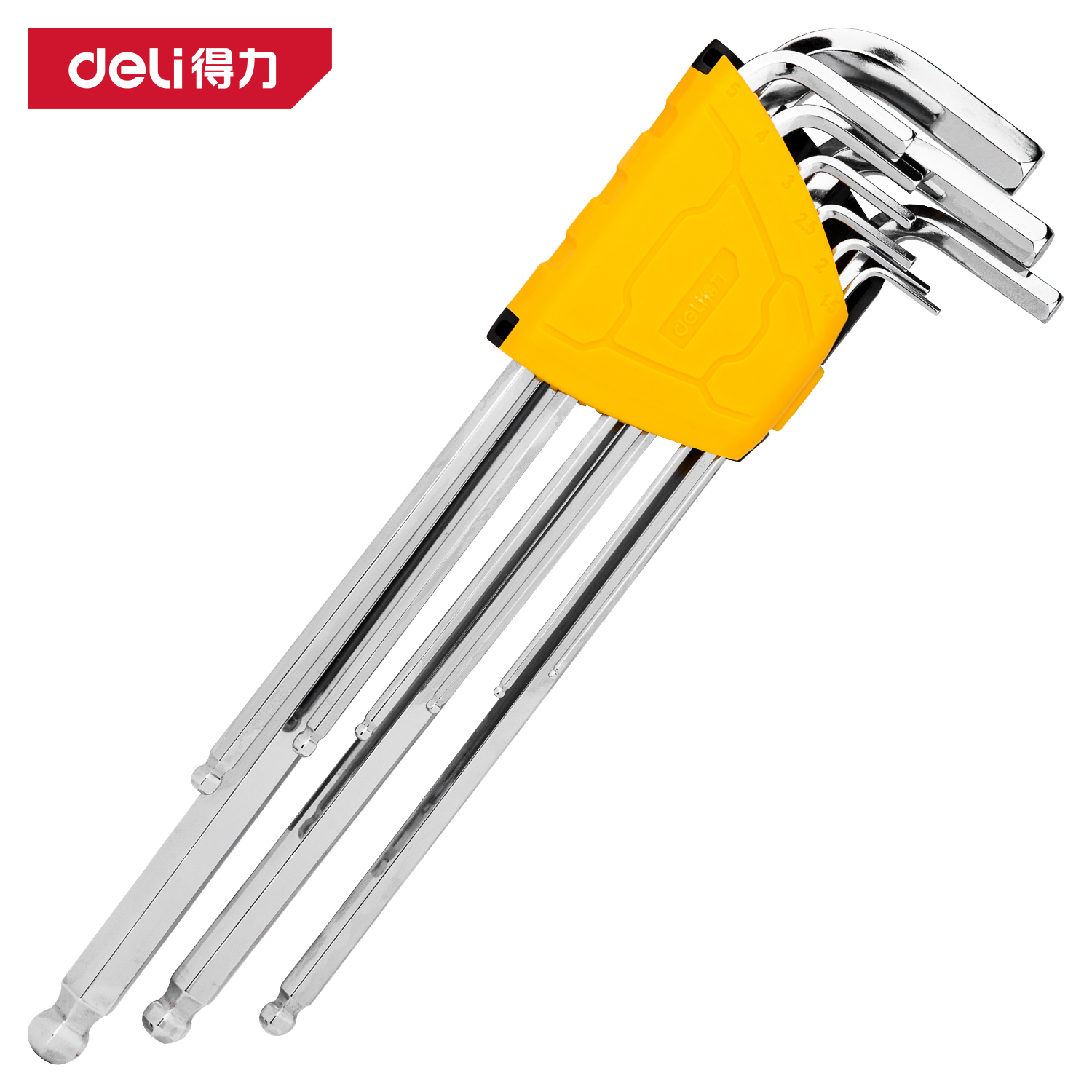 得力工具DL3090特长球头内六角组套9件套塑架(黄)(套)