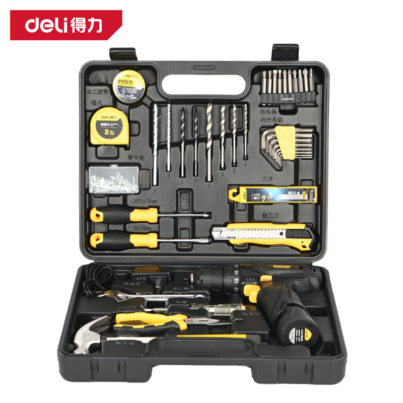 得力工具DL1038L锂电钻工具套装38件套(黑)(套)