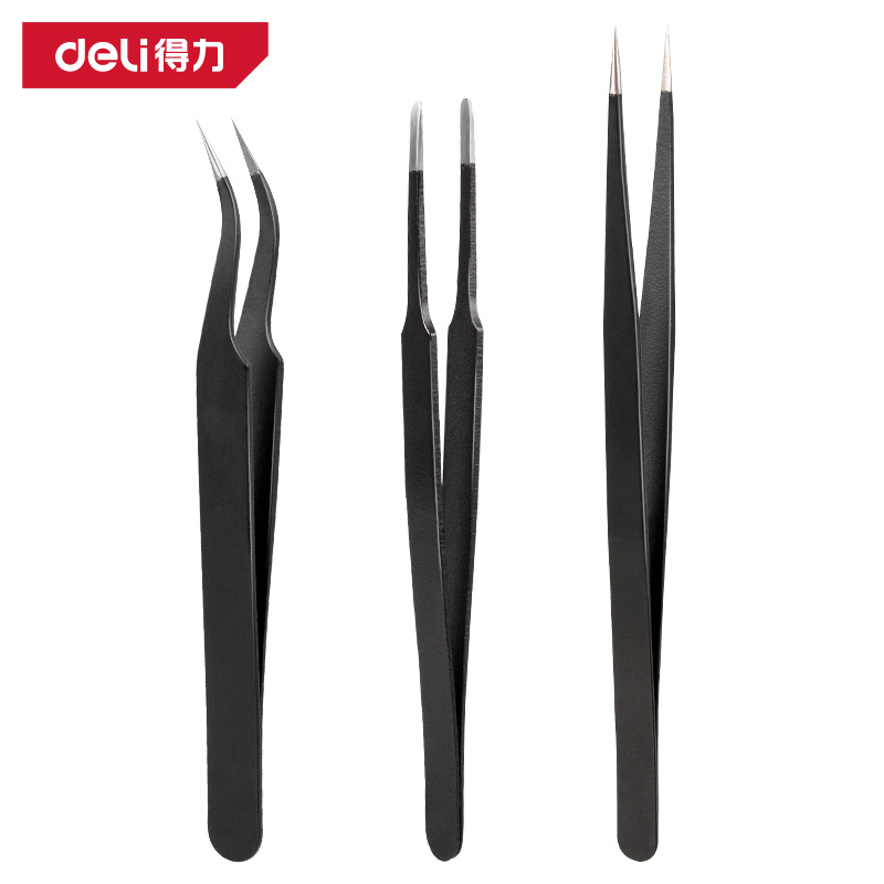 得力工具DL396003镊子3件套发黑(黑)(套)