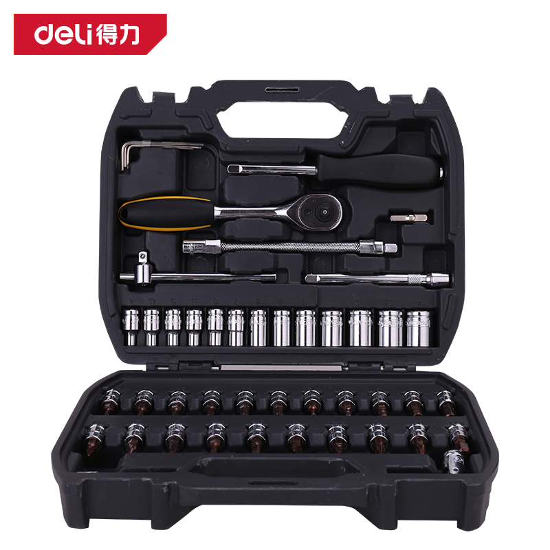 得力工具DL1046_46件6.3mm系列套筒组套(黑)(套)