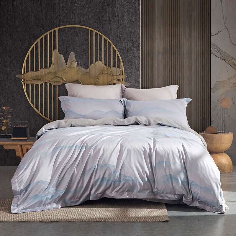 罗莱(LUOLAI)黛烟雨眠提花四件套 (被套:200*230cmX1 床单:230*250cmX1)