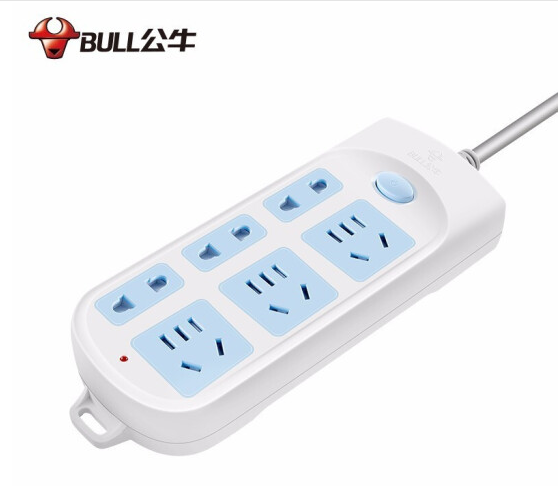 公牛(BULL)GN-609(蓝白)新国标六位总控电源插线板 10M袋