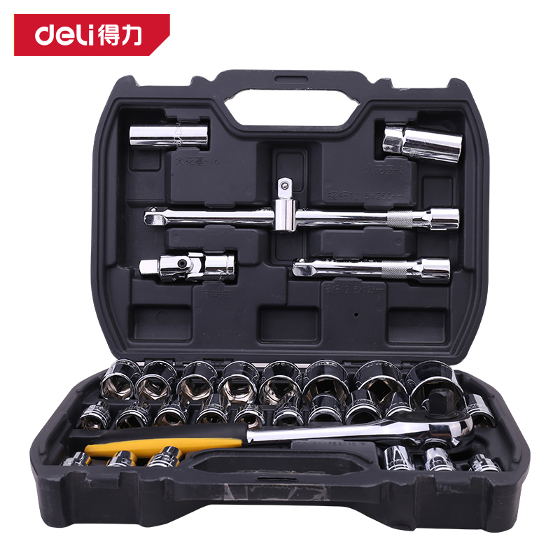 得力工具DL1032_32件12.5mm系列套筒组套(黑)(套)