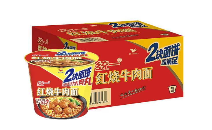 统一红烧牛肉面2块面饼桶面12桶装69253037931730