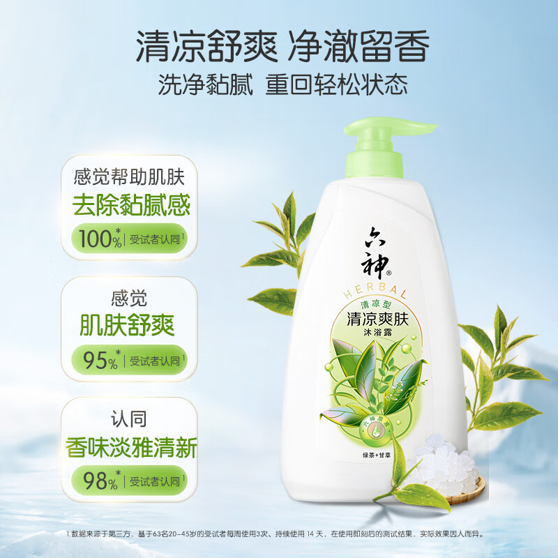 六神 20480清凉爽肤沐浴露(绿茶)1L