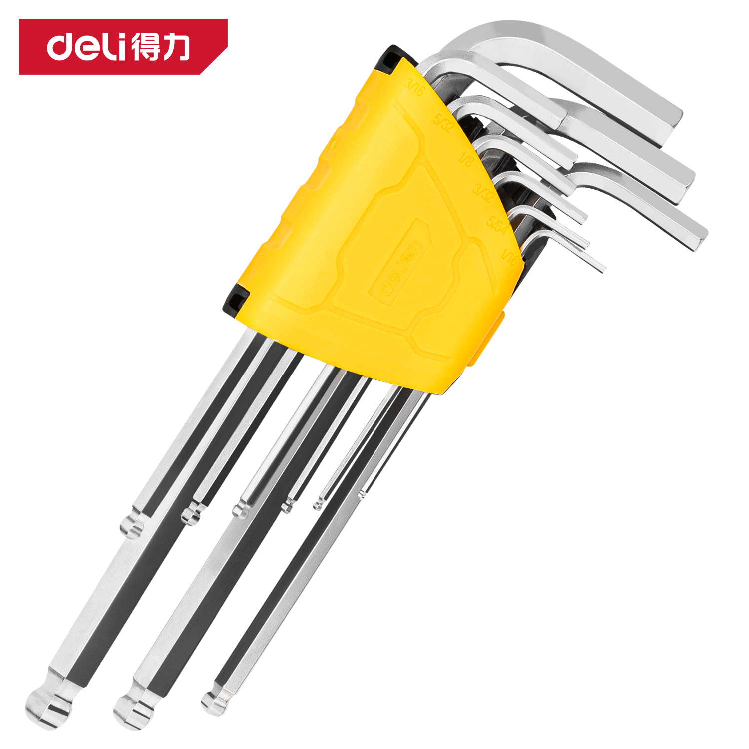 得力工具DL3092英制加长球头内六角组套9件套(黄)(套)