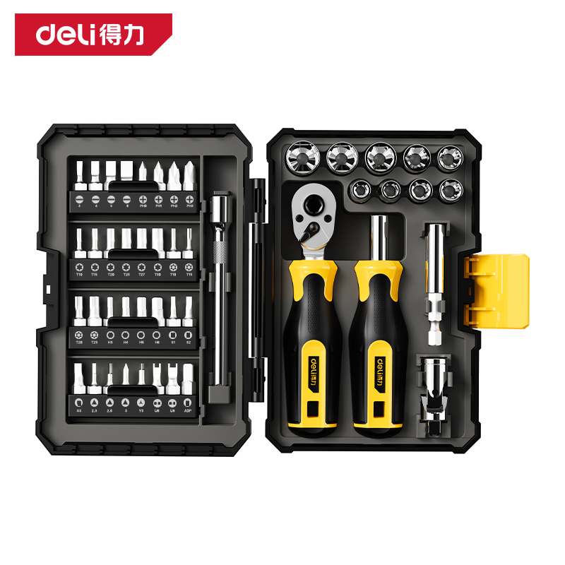得力工具DL250046棘轮手柄综合维修螺丝刀46件套(黄)(套)