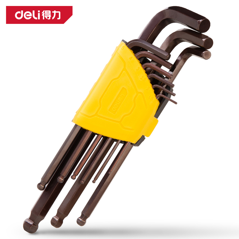 得力工具DL230709工业级古铜色加长球头内六角组套9件套S2(红)(套)
