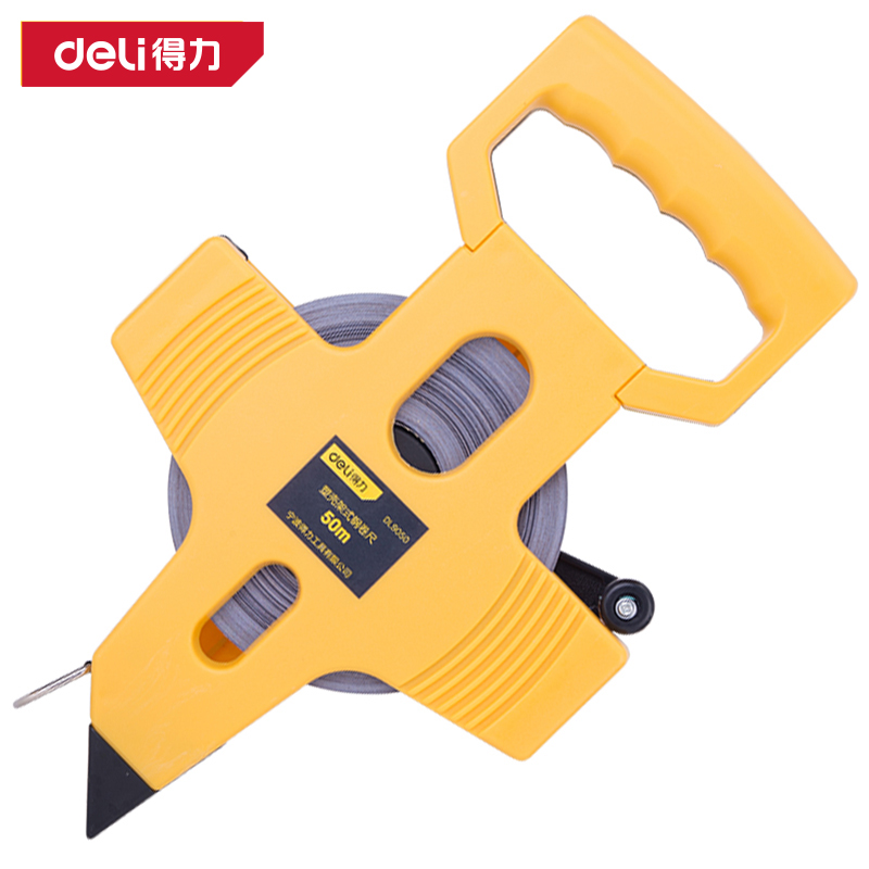 得力工具DL9050架式钢卷尺50mx12.5mm塑壳(黄)(把)