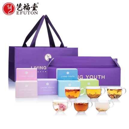 艺福堂 颜植茶礼盒378g/盒(冬瓜荷叶6包+桃仁6包+玫瑰6包+桂圆6包+人参6包)
