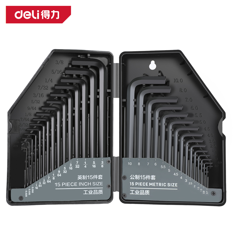 得力工具DL230030专业级发黑平头内六角组套公英制30件套铬钒钢(黑)(套)