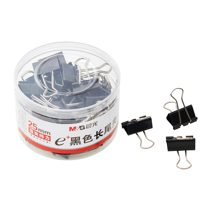 晨光(M&G)ABS92735Eplus筒装黑色长尾夹25mm