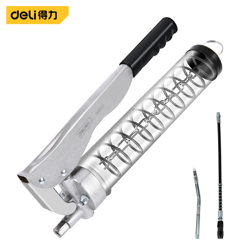 得力工具DQ80502拉链式透明管黄油枪(双杠)600CC(银)(把)
