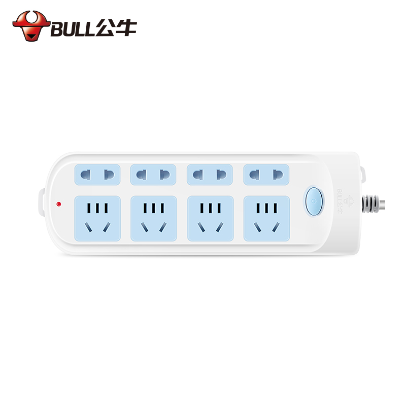 公牛(BULL)GN-610(蓝白)新国标 八位总控 电源插线板 3M袋