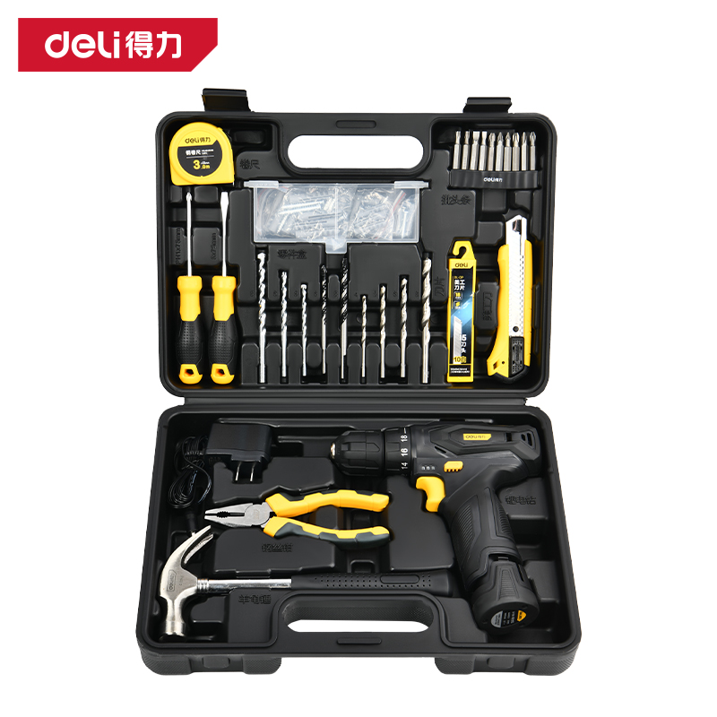 得力工具DL1028L锂电钻工具套装28件套(黑)(套)